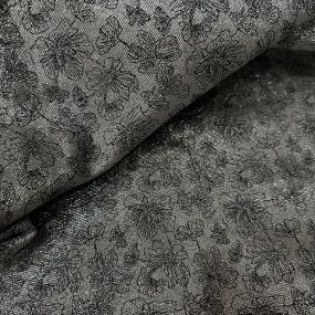 Tecido Jacquard Metalizado Floral Preto e Prata • Conexão Tecidos 2