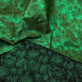 Tecido Jacquard Metalizado Floral Preto e Verde Esmeralda Dupla Face 2