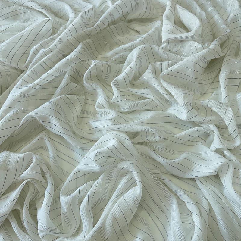 Tecido Chiffon De Seda Pura Lurex Prata • Conexão Tecidos