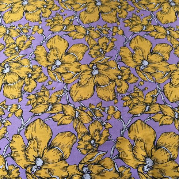 Tecido Viscose Estampada Floral Aurora Mostarda e Lavanda • Conexão