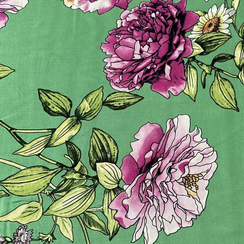Tecido Viscose Estampada Floral Primavera Verde • Conexão Tecidos