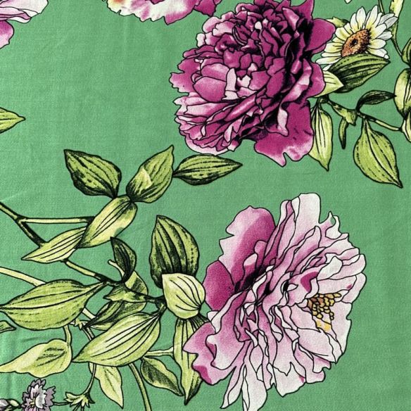 Tecido Viscose Estampada Floral Primavera Verde • Conexão Tecidos