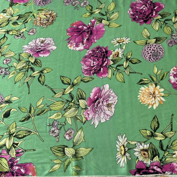 Tecido Viscose Estampada Floral Primavera Verde • Conexão Tecidos
