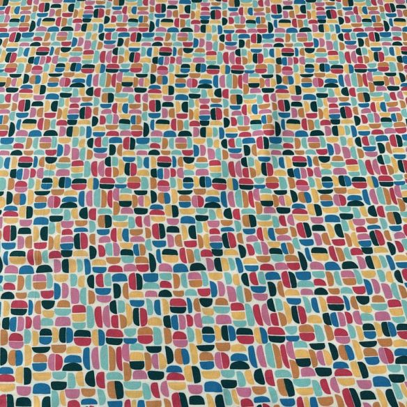 Tecido Viscose Estampada Mosaico Retrô Multicolorido • Conexão Tecidos