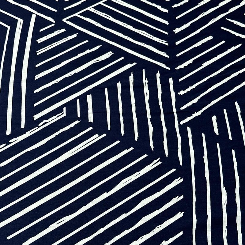 Tecido Viscose Estampada Geométrico Riviera Marinho • Conexão Tecidos