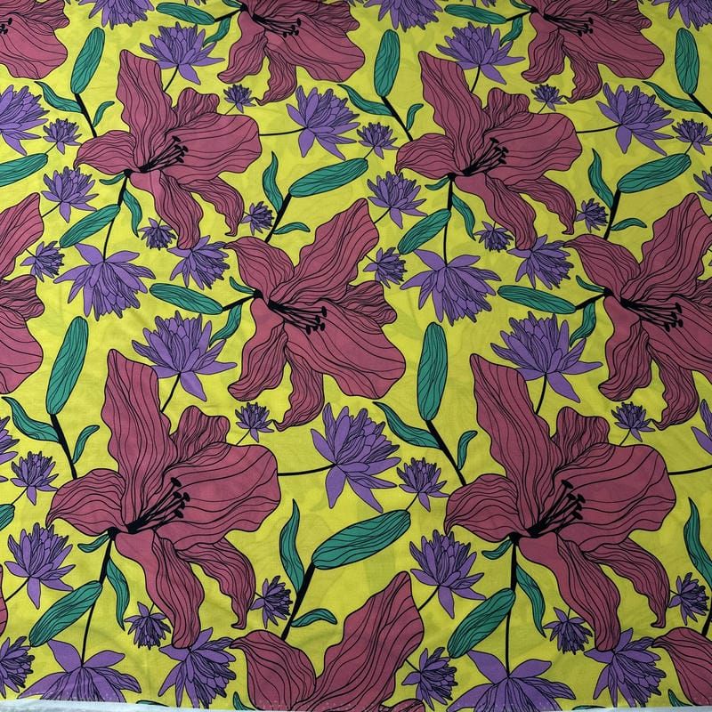 Tecido Viscose Estampada Floral Florença Amarelo Lima • Conexão