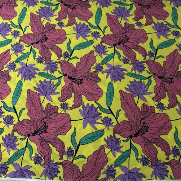 Tecido Viscose Estampada Floral Florença Amarelo Lima • Conexão