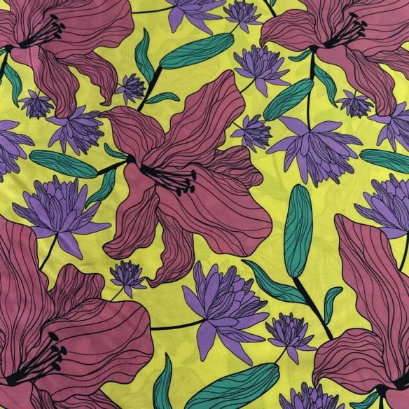 Tecido Viscose Estampada Floral Florença Amarelo Lima • Conexão