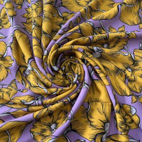 Tecido Viscose Estampada Floral Aurora Mostarda e Lavanda • Conexão