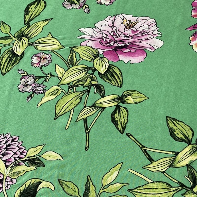 Tecido Viscose Estampada Floral Primavera Verde • Conexão Tecidos