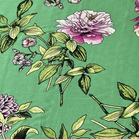 Tecido Viscose Estampada Floral Primavera Verde • Conexão Tecidos