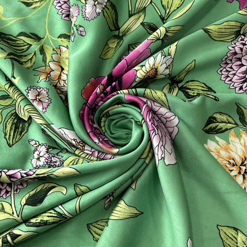 Tecido Viscose Estampada Floral Primavera Verde • Conexão Tecidos