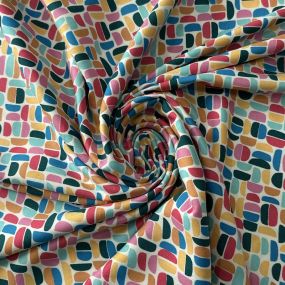 Tecido Viscose Estampada Mosaico Retrô Multicolorido • Conexão Tecidos