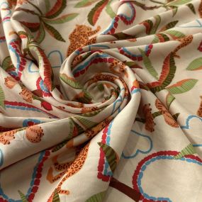 Tecido Viscose Estampada Onças Jardim Tropical Areia • Conexão Tecidos 2