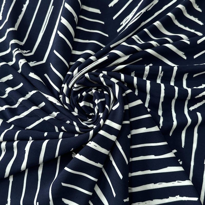 Tecido Viscose Estampada Geométrico Riviera Marinho • Conexão Tecidos