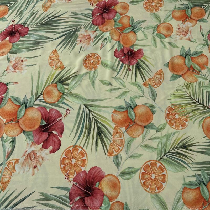 Tecido Viscose Estampada Citrus Tropical Creme • Conexão Tecidos