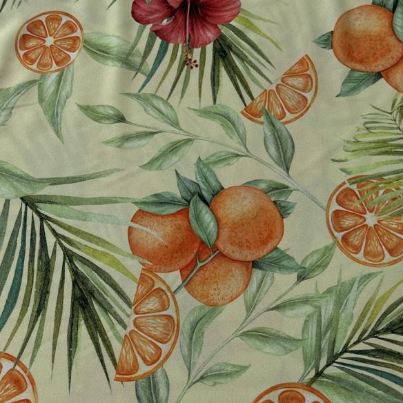 Tecido Viscose Estampada Citrus Tropical Creme • Conexão Tecidos