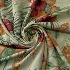 Tecido Viscose Estampada Citrus Tropical Creme • Conexão Tecidos