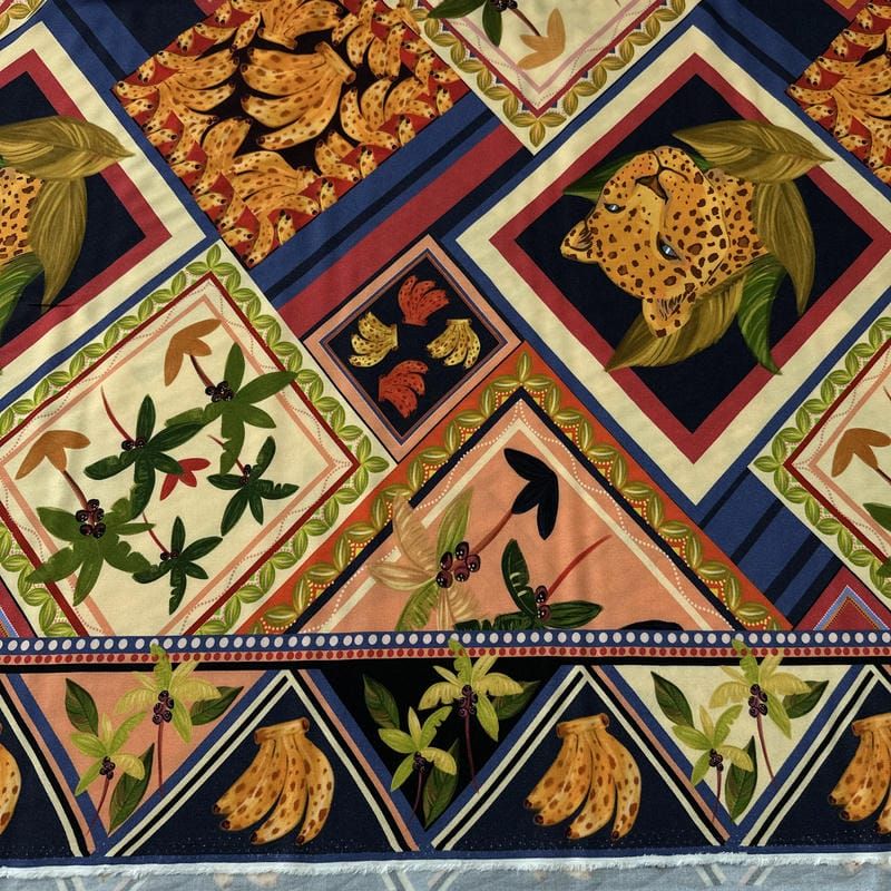 Tecido Viscose Estampada Lenço Tropical Marinho • Conexão Tecidos