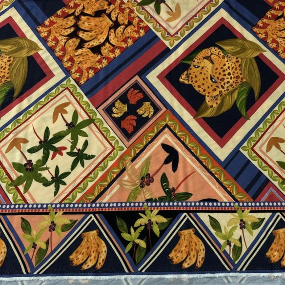 Tecido Viscose Estampada Lenço Tropical Marinho • Conexão Tecidos