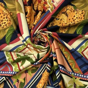 Tecido Viscose Estampada Lenço Tropical Marinho • Conexão Tecidos