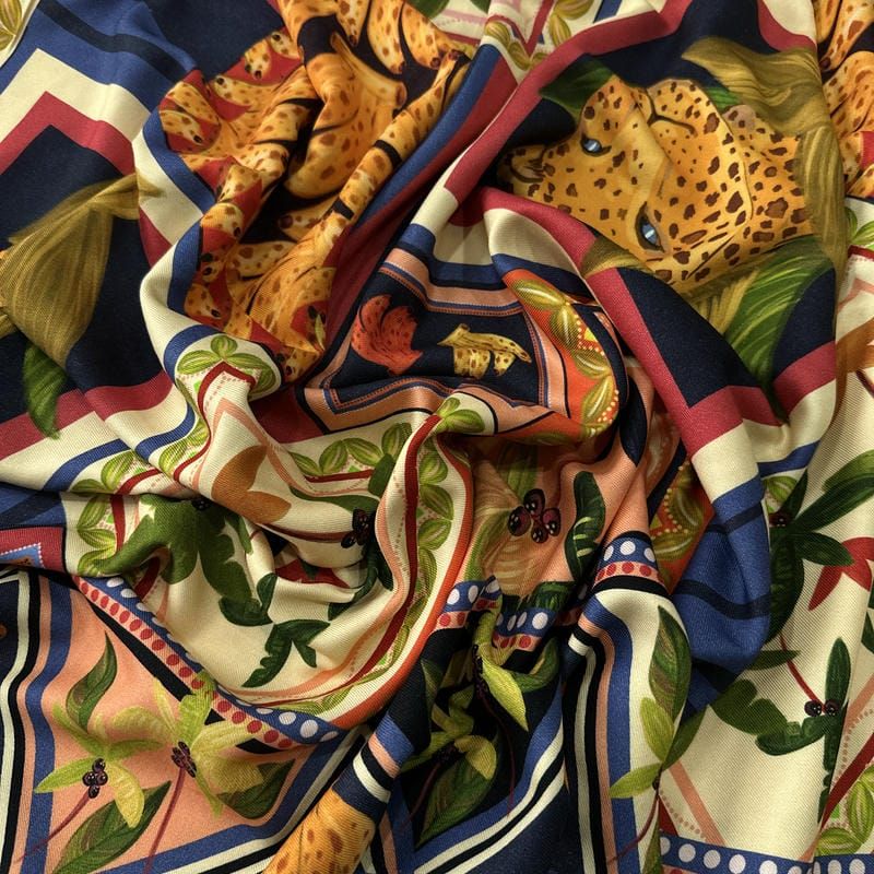 Tecido Viscose Estampada Lenço Tropical Marinho • Conexão Tecidos