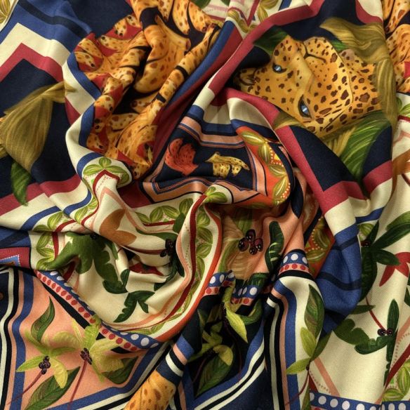 Tecido Viscose Estampada Lenço Tropical Marinho • Conexão Tecidos