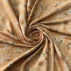 Tecido Viscose Estampada Pássaros Campestres Bege Mel • Conexão