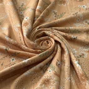 Tecido Viscose Estampada Pássaros Campestres Bege Mel • Conexão 2