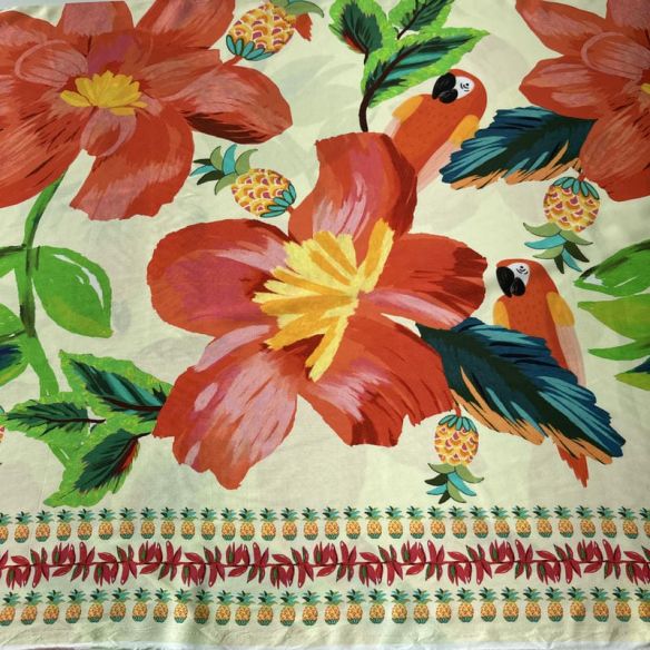 Tecido Viscose Estampada Araras Paraíso Tropical Creme • Conexão