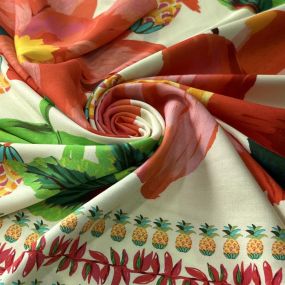 Tecido Viscose Estampada Araras Paraíso Tropical Creme • Conexão 2