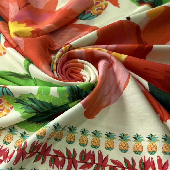 Tecido Viscose Estampada Araras Paraíso Tropical Creme • Conexão