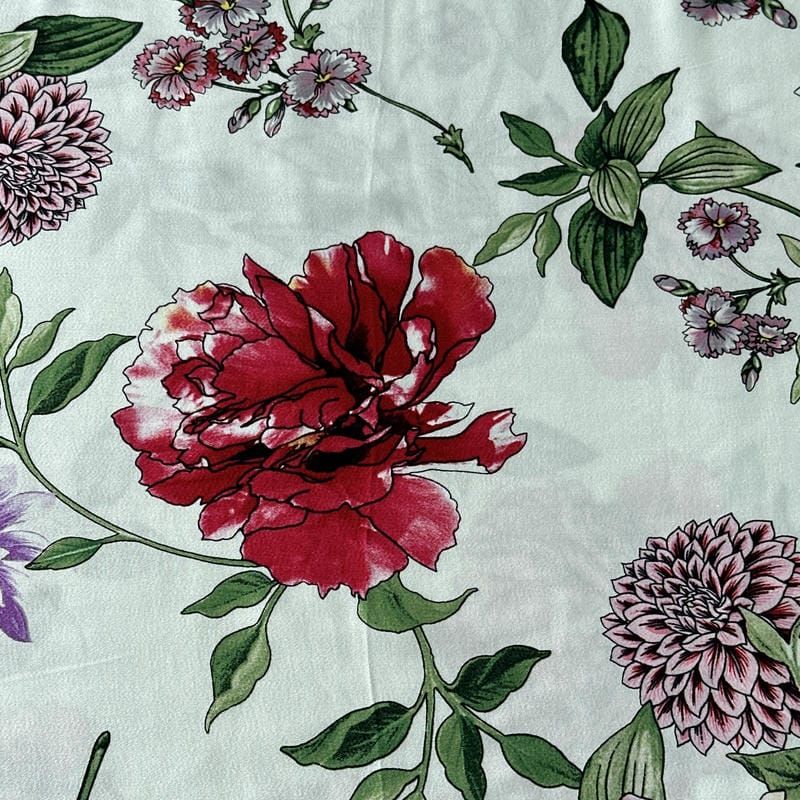 Tecido Viscose Estampada Floral Jardim Romântico Verde Menta •