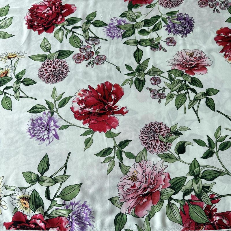 Tecido Viscose Estampada Floral Jardim Romântico Verde Menta •