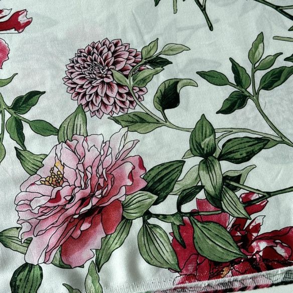 Tecido Viscose Estampada Floral Jardim Romântico Verde Menta •