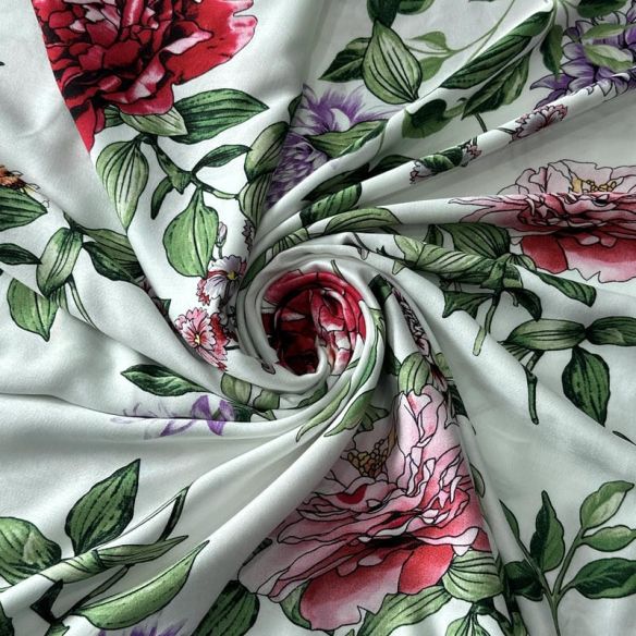 Tecido Viscose Estampada Floral Jardim Romântico Verde Menta •