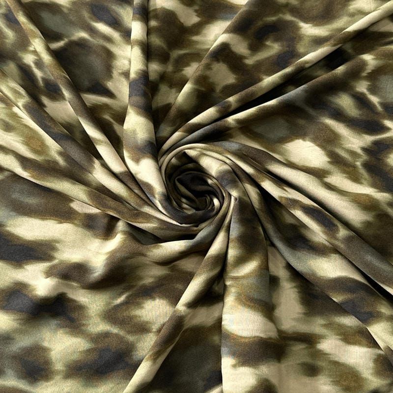 Tecido Viscose Estampada Onça Safari Verde Oliva • Conexão Tecidos