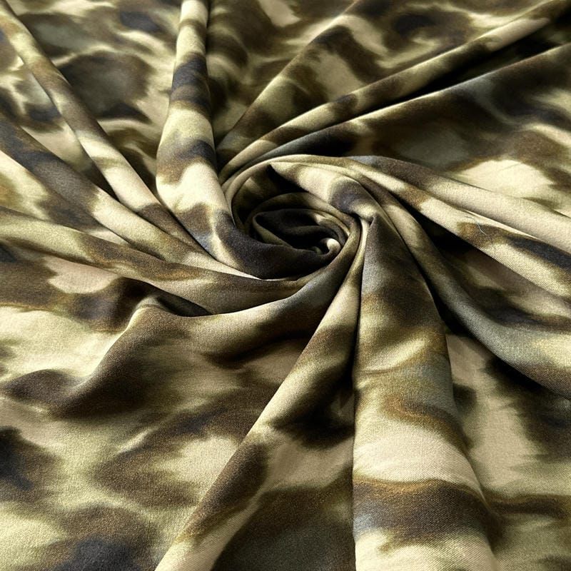 Tecido Viscose Estampada Onça Safari Verde Oliva • Conexão Tecidos