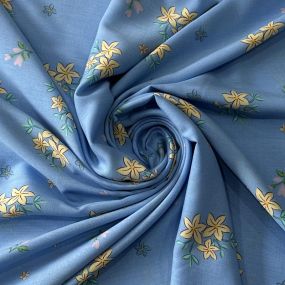 Tecido Viscose Estampada Floral Campestre Azul Sereno • Conexão