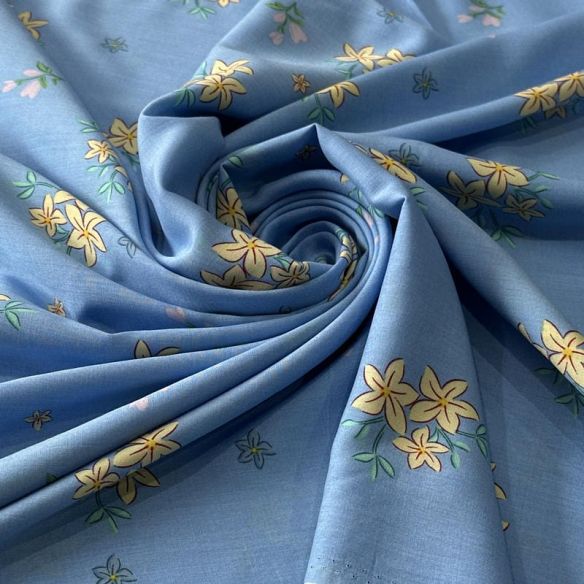 Tecido Viscose Estampada Floral Campestre Azul Sereno • Conexão