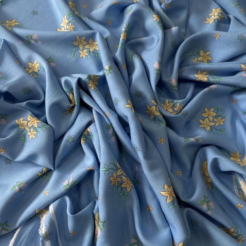 Tecido Viscose Estampada Floral Campestre Azul Sereno • Conexão