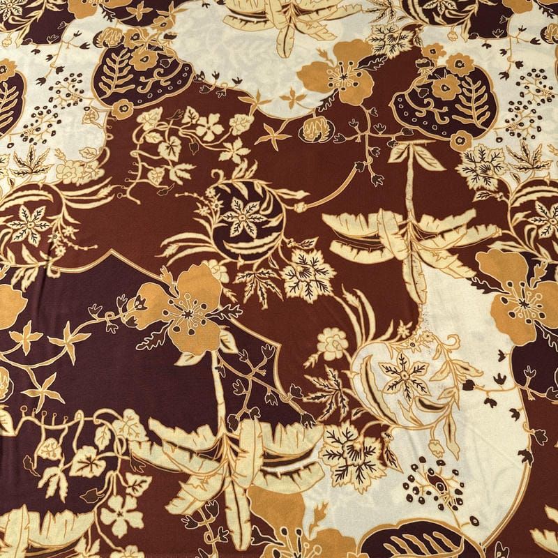 Tecido Viscose Estampada Floral Toscana Marrom e Caramelo • Conexão