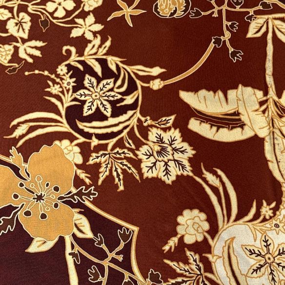 Tecido Viscose Estampada Floral Toscana Marrom e Caramelo • Conexão
