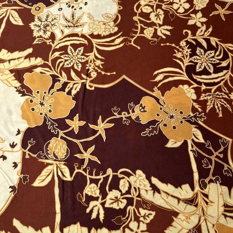 Tecido Viscose Estampada Floral Toscana Marrom e Caramelo • Conexão