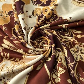 Tecido Viscose Estampada Floral Toscana Marrom e Caramelo • Conexão