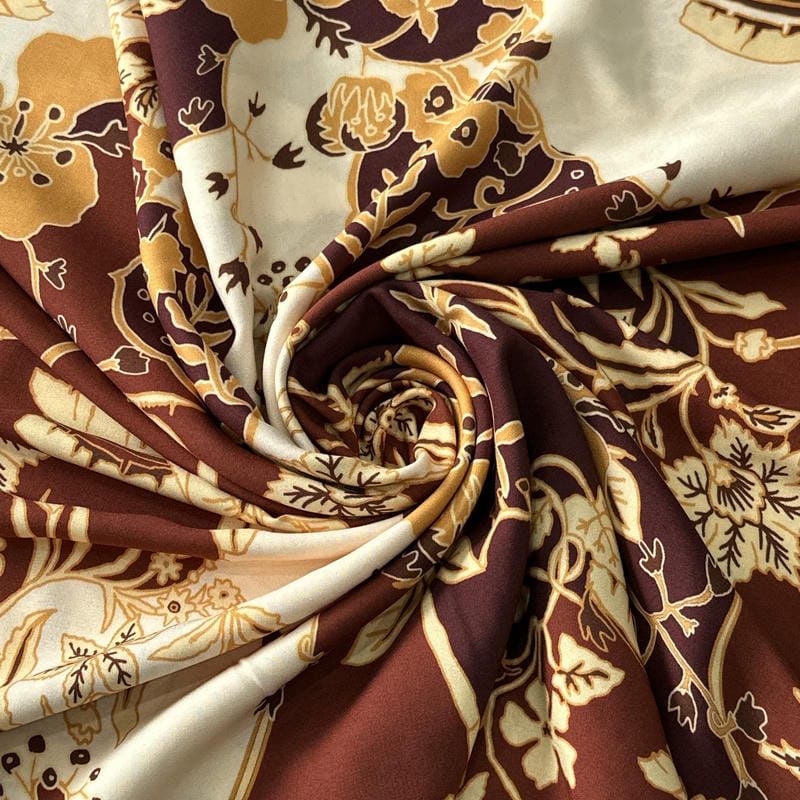 Tecido Viscose Estampada Floral Toscana Marrom e Caramelo • Conexão