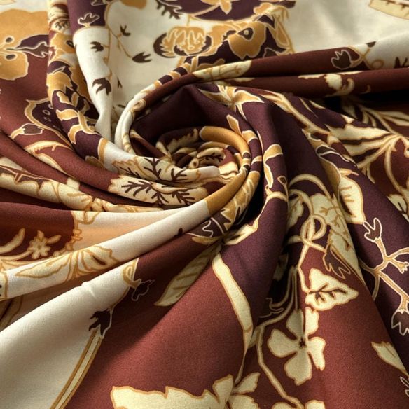 Tecido Viscose Estampada Floral Toscana Marrom e Caramelo • Conexão