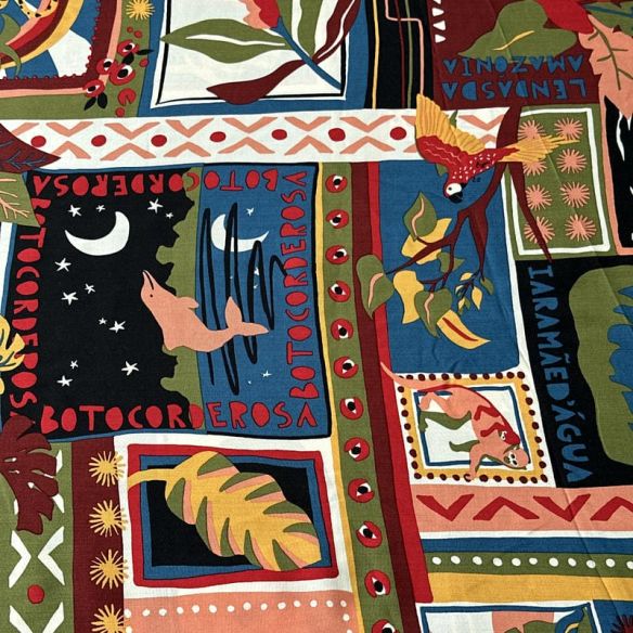 Tecido Viscose Estampada Lenço Lendas da Amazônia Multicolorido •