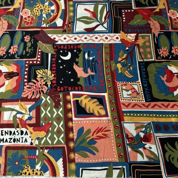 Tecido Viscose Estampada Lenço Lendas da Amazônia Multicolorido •