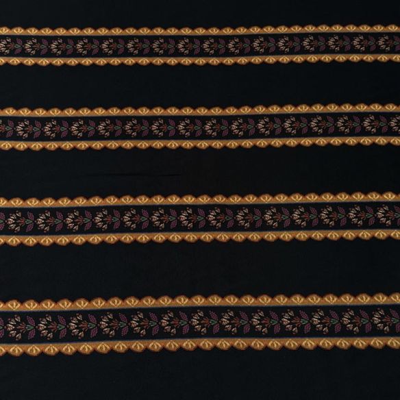 Tecido Viscose Estampada Listrado Floral Versalhes Preto e Ocre •
